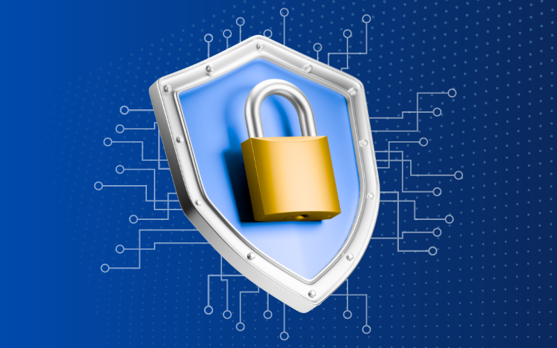 a padlock on a blue shield